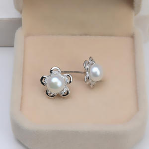 Boucles d'oreilles en argent S925 en forme de fleur avec perles, accessoires de bricolage vides, semi-finis, incrustés 1095 - Product Image 2