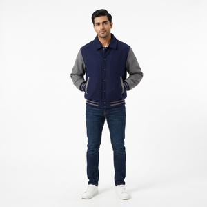Hot Selling <b>Men's</b> 100% Cotton Varsity <b>Jackets</b> Stand Collar Front Logo Customizable Fabric Wholesale College <b>Baseball</b> <b>Jackets</b> - Product Image 1