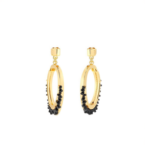 PND202404-639 Boucles d'oreilles créoles en acier inoxydable 316L plaqué or PVD avec perles noires, bijoux de mode - Product Image 2