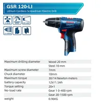 Taladro Inalámbrico Bosch Professional GSR 120-LI 12V, Atornillador Eléctrico Multifunción, Herramienta Eléctrica (Solo Herramienta)