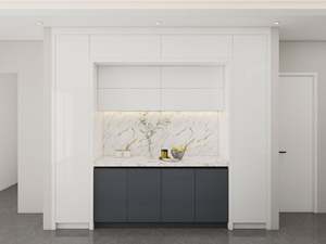 Modern White and Grey High Gloss Finish Kitchen <b>Cabinets</b> Set Islands - Product Image 5