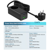 Protecteur de surtension 4000W haute puissance avec 3 ports Gan 65w PD chargeur rapide EU KR prise bande prise murale adaptateur secteur chargeur téléphone