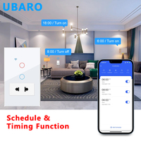 UBARO pour interrupteur intelligent Wi-Fi, type 118, 2 gangs, 1 voie, ABS, 220V, prise murale standard Thaïlande, compatible Alexa Google Home, application Smart Life