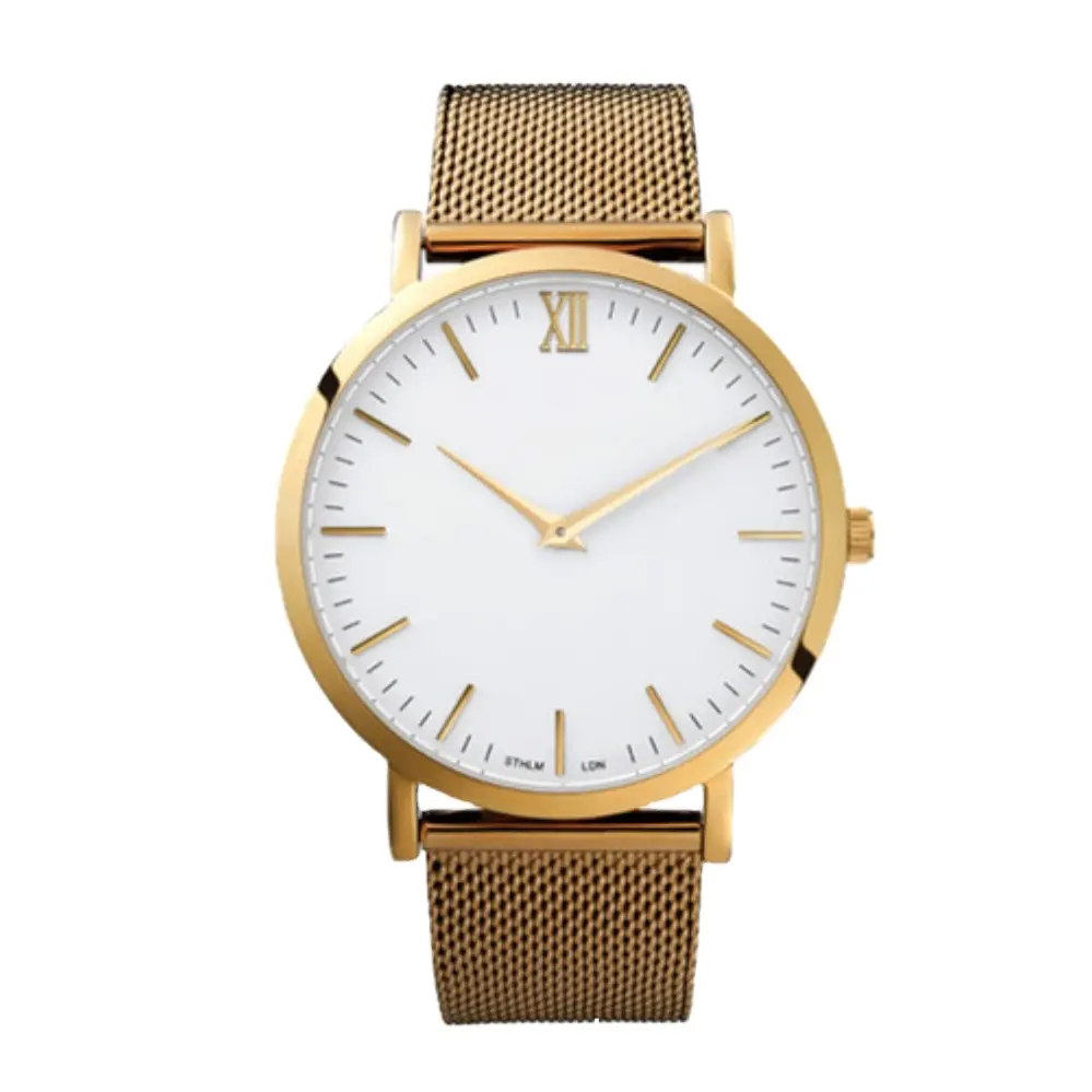 Reloj personalizado de fábrica para hombre, pulsera de malla de acero inoxidable, oro de 22K, de lujo