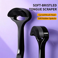 Grattoir à Langue Ergonomique Antidérapant en Silicone Courbé à Millions de Picots, Nettoyant Multifonctionnel à Prise Facile pour Nettoyage Complet de la Bouche