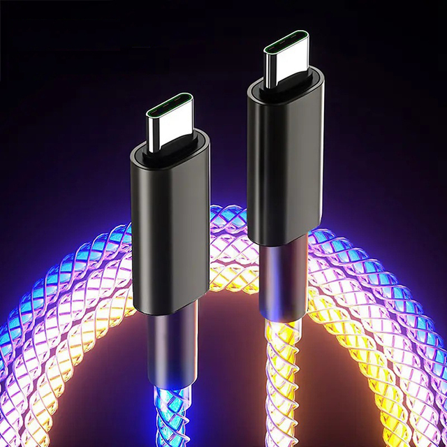 Custom Usb c to Type c Cable Quick Charge 3 in 1 Fast Charging Data Cable Flow Luminous LED USB Cable Charger