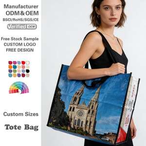 Sac de courses personnalisé avec logo, fabricant de sacs de courses réutilisables, imperméables, en polypropylène tissé enduit d'OPP, sac laminé pour intermarché - Product Image 1