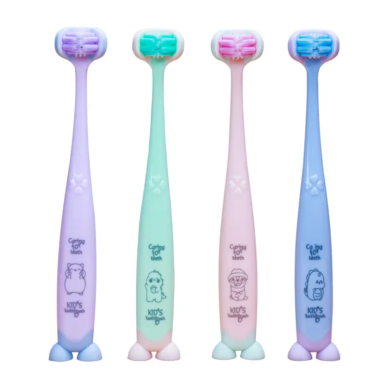 Nouvelle brosse à dents souple 3D à trois côtés enveloppée brosse à dents à fond de blister de couleur Macaron pour bébé pour enfants