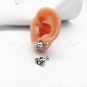 Pendientes Yunnique con diseño geométrico de calavera de esqueleto en acero de titanio, joyería de moda. - Product Image 4