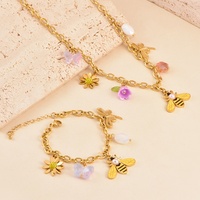 Série Insectes 2 pièces/ensemble : Collier pendentif abeille de luxe et Bracelet chaîne marguerite papillon en acier inoxydable, Bijoux de mode pour femme