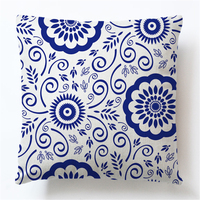 Style chinois Lin Carré Décoratif Canapé Coussins Bleu Blanc Porcelaine Impression Housse De Coussin