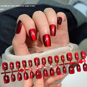 30 faux ongles magnétiques œil <span class=keywords><strong>de</strong></span> chat rouges porte-bonheur, réutilisables, couvrance totale, formes amande, carrée, cercueil, brillants, bordeaux, à presser - Product Image 3