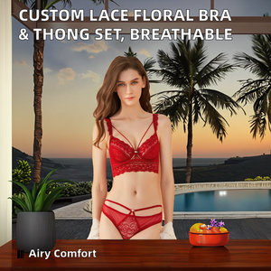 Tanga de encaje transparente transpirable sexy de talla grande con bordado floral y tirantes ajustables al por mayor - Product Image 2