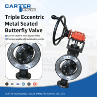 Válvula de Mariposa de Triple Offset con Asiento Rígido, Acero al Carbono WCB, Tipo Lug, Operación Manual con Engranaje de Tornillo sin Fricción, para Partículas, Ácidos y Álcalis