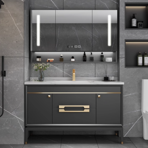 European Style Antique Customized Antique Marble PVC Luxury Bathroom Vanity Cabinet With Sink Wash Hand Basin With Mirror