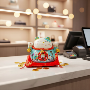 Hucha de Cerámica Gato de la Suerte con Campanas, Bonita, Atrae la Fortuna y los Buenos Deseos, Decoración de Escritorio, Regalo - Product Image 2