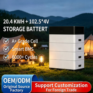 Batterie de stockage LiFePO4 empilable 20,4 kWh 102,4 V pour système d'énergie domestique hors réseau, armoire tout-en-un sur pied - Product Image 1
