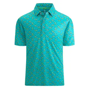 Venta al por mayor RTS Botón de estiramiento alto Polo de secado rápido Hawaiano Polo allover impresión sublimación Golf polos