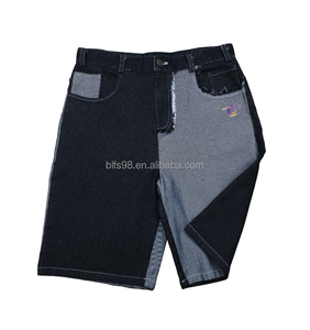 Men's Spliced Denim Bermuda Shorts Mid Waist <b>Elastic</b> Cotton Casual Summer Breathable Short Pants - Product Image 3