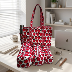 Bolsa de Mano Acolchada de Algodón, Estilo Vintage, Estampado Floral, Asa Suave y Resistente, Cierre de Cremallera, Ligera, Ecológica, Reutilizable, Fácil de Llevar - Product Image 2