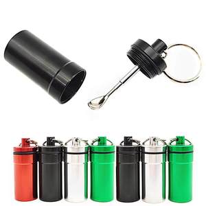 Portable Promotional Pill Box Keychain Aluminium Alloy Mini Bottle with Extendable Spoon Pill Case Custom Logo