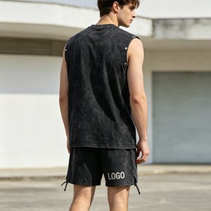 men's <b>sets</b> Custom Logo Men's Black Casual Vintage Washed T-Shirt And Ripped Shorts <b>Set</b> Casual Summer Wear <b>Set</b> for Men - Product Image 6