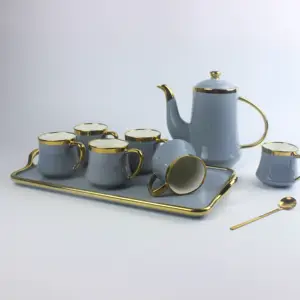 Conjunto de chá e café personalizado de cerâmica, conjunto de chá e café com bule, bandeja para pastoral, flores britânicas à tarde