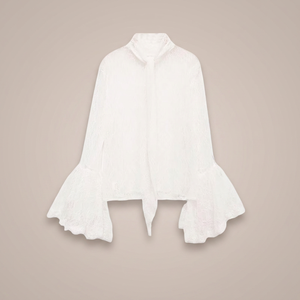 Blusa de Encaje Blanca para Mujer con Mangas Campana, Cuello Alto, Volantes, Elegante, Holgada, para Primavera/Verano, Ideal para Bodas - Product Image 3