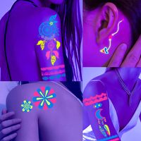 Pegatina fluorescente Luminoso Tatuajes temporales Pegatinas UV Resplandor Fluorescente Toro Tatuaje Impermeable para calcomanías de arte corporal