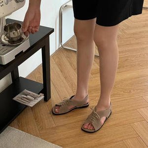 Sandalias Casuales de Verano 2026, Nuevas, de Cuero Genuino y Gamuza, con Punta Cuadrada, Cierre de Cordones, Punta Abierta, para Mujer, Sandalias de Playa - Product Image 3