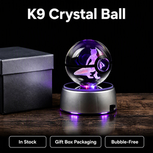 Boîte cadeau Pokémon Ball lumineuse de 50 mm, <span class=keywords><strong>cristal</strong></span> K9, Pokeball gravée en 3D, base LED, lampe de nuit, cadeaux de Noël et d'anniversaire pour enfants - Product Image 1