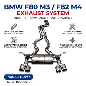 Échappement arrière à soupapes en acier inoxydable Vortex pour BMW F80 M3 F82 M4 avec silencieux central transversal et kits de sorties quadruples chromées - Product Image 1