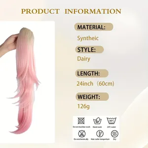 Extensions de cheveux synthétiques ondulées naturelles de 24 pouces avec cordon de serrage, extensions de cheveux à enrouler, extensions de queue de cheval pour femmes - Product Image 3