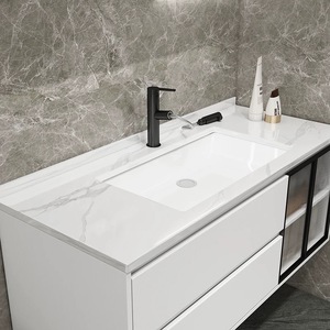 חדר אמבטיה בסגנון אירופאי עץ מוצק כיור יחיד ארון קיר רכוב חדר אמבטיה הלבשה שולחן ארון בגדים עם מראה - Product Image 5