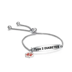 Stainless Steel Engrave DNR DIABETES EPILEPSY ALZHEIMER ALLERGY Bracelet Pulling Box Chain Medical Alert ID Bracelets