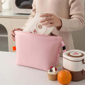 Sac à déjeuner isotherme pliable, sac fourre-tout pour le bureau, les étudiants, le pique-nique, le transport de nourriture fraîche, rose, beige, bleu, violet - Product Image 2