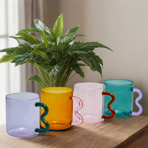 <span class=keywords><strong>CHAPLIN</strong></span> Tasse à café en verre borosilicate soufflé à la main de 300 ml, style classique, pour les fêtes, avec poignées de différentes couleurs, passe au lave-vaisselle - Product Image 2
