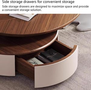 <span class=keywords><strong>Table</strong></span> <span class=keywords><strong>basse</strong></span> ovale moderne avec tiroirs de rangement, design <span class=keywords><strong>en</strong></span> forme de feuille, plateau <span class=keywords><strong>en</strong></span> bois, pieds <span class=keywords><strong>en</strong></span> acier inoxydable pour salon et appartement - Product Image 4