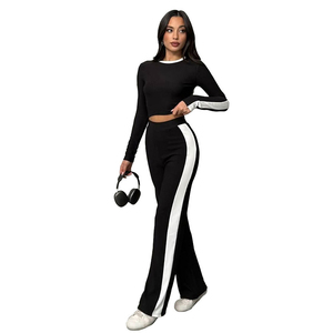 Nouvel ensemble sport deux pièces décontracté et respirant pour femme, grande taille, brodé, coupe ajustée, pantalon large, printemps-automne OLA - Product Image 2