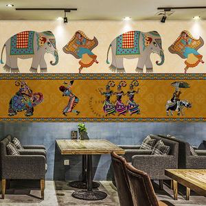 วอลเปเปอร์ลายภาพจิตรกรรมฝาผนังร้านอาหารสไตล์ไทยเอเชียตะวันออกเฉียงใต้ - Product Image 1