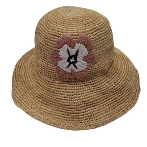 Chapeau de paille au Crochet fait à la main femmes fleurs brodées avec grand avant-toit Panama Protection UV casquette d'été <span class=keywords><strong>Bali</strong></span> vacances chapeau de plage - Product Image 1