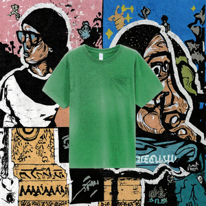 เสื้อยืดคอกลมแขนสั้นผู้ชายสีเขียวล้างสี ผ้าฝ้าย สวมใส่สบายๆ - Product Image 3