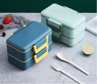2025 deux doubles couches Simple en plastique noir Portable bureau nourriture boîte à déjeuner ensemble pour hommes adultes travail micro-ondes avec couverts