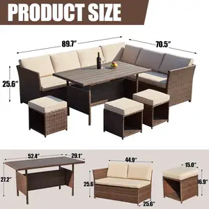 High Quality Patio Furniture Wicker Coffee Table And Chair Set Dining Table Set Garden Conversation Sofa Set