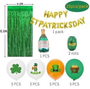 Ballons en feuille pour fête de la Saint-Patrick, trèfle, Irlande, ballons en latex imprimés à l'hélium, cadeau, ruban de décoration en paillettes vertes - Product Image 6