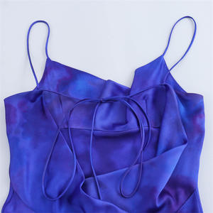 Gaun panjang punggung terbuka motif bunga wanita, gaun Satin Suspender seksi Inggris adem untuk liburan kasual terlihat warna gelap musim panas - Product Image 4