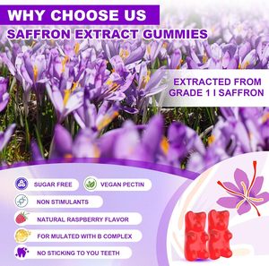 Compléments alimentaires Vanwin en gommes pour l'humeur, à la saveur naturelle de framboise, biologiques, formule 10 en 1, <span class=keywords><strong>anti</strong></span>-stress, extrait de safran et d'ashwagandha - Product Image 4