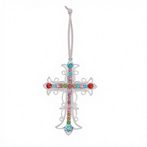 High Quality Scented Colourful <b>Rhinestone</b> Cross Christmas Tree Hanging Decoration Festive Tree Ornament Metal Lighted Waterproof - Product Image 3
