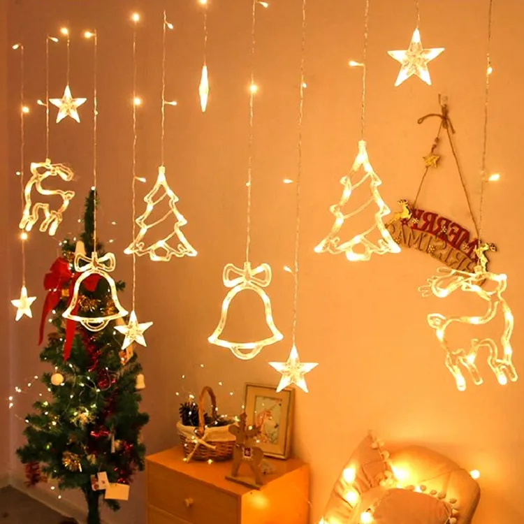 138pcs light Deer Bell Christmas Tree Shaped Led String Light Christmas Curtain Decoration For Home,Party