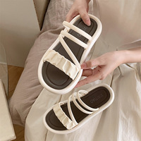 XIXITIAO Chaussures Été Plein Air Plage pour Filles, Sandales Tressées en PVC, Tongs et Sandales Plates Tendances pour Femmes